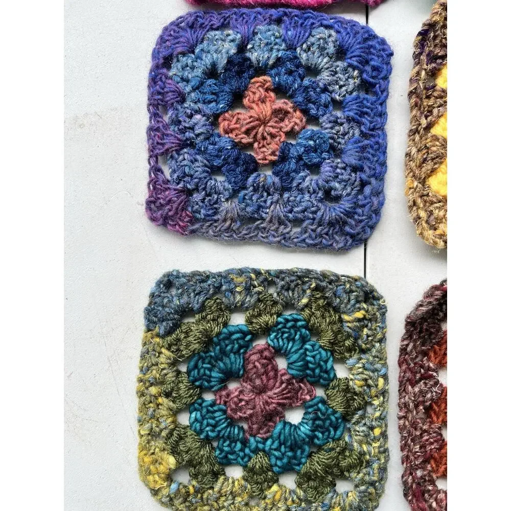 6 Hand Made Multi-color Crocheted / Knitted Pot Holders Hot Pads Trivets